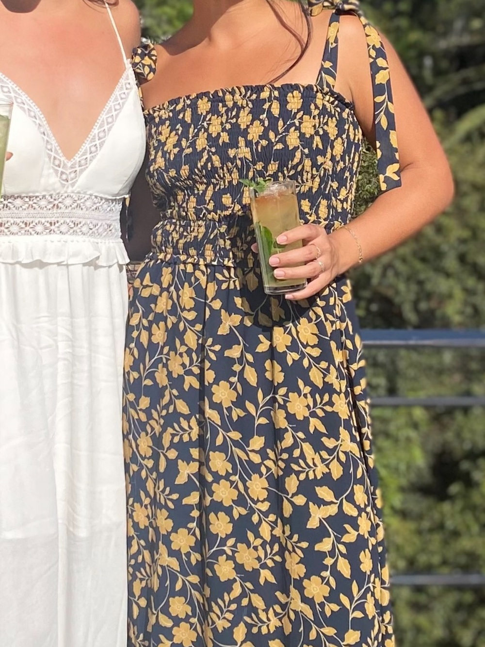 Women's Navy Floral Maxi Dress with Tie Shoulders